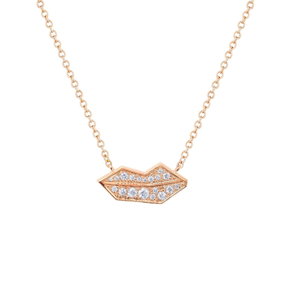 Rose Gold Lips Necklace White Diamond