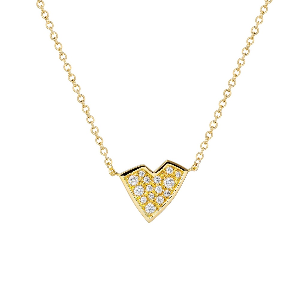 Yellow Gold Heart Necklace White Diamond