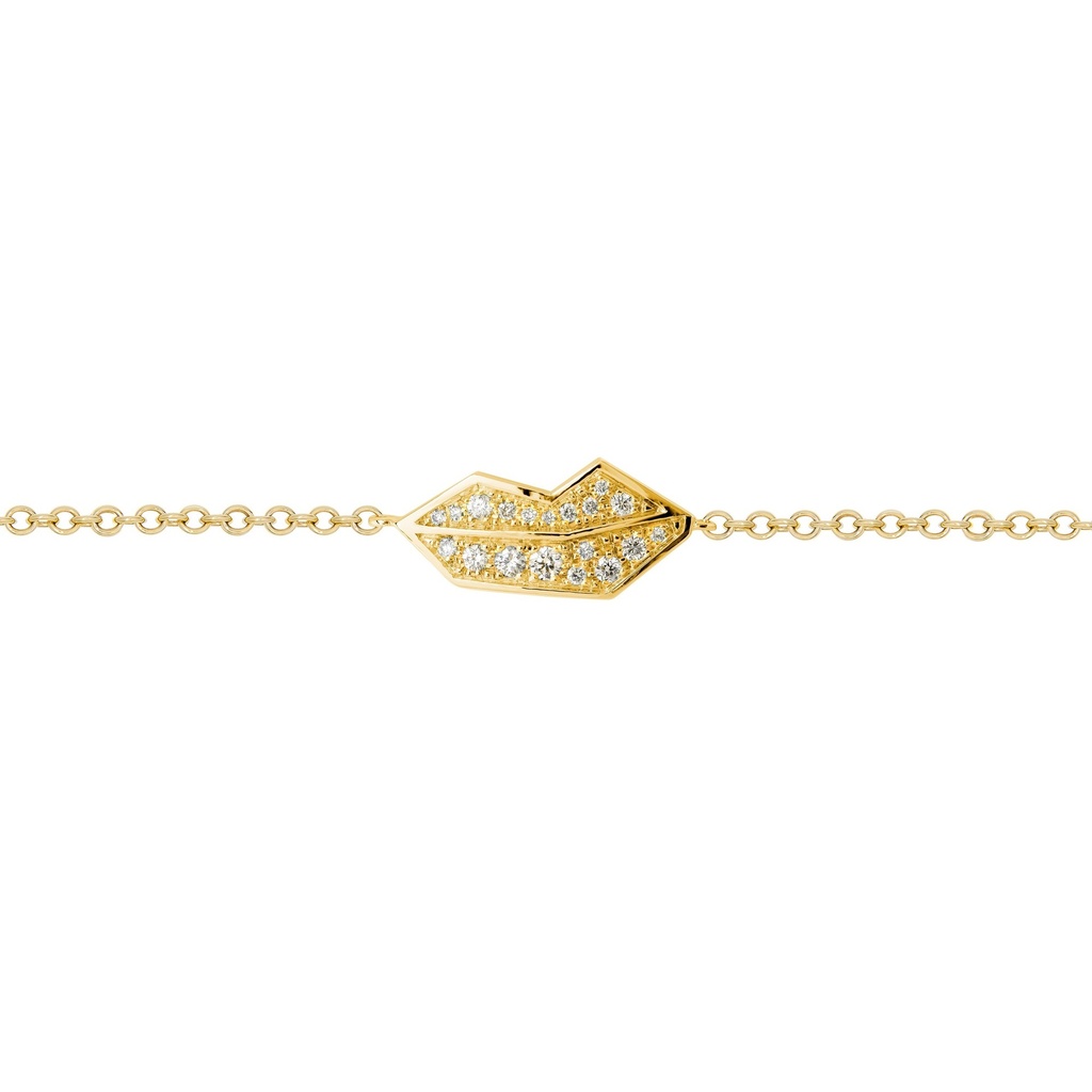 Yellow Gold Lips Bracelet White Diamond