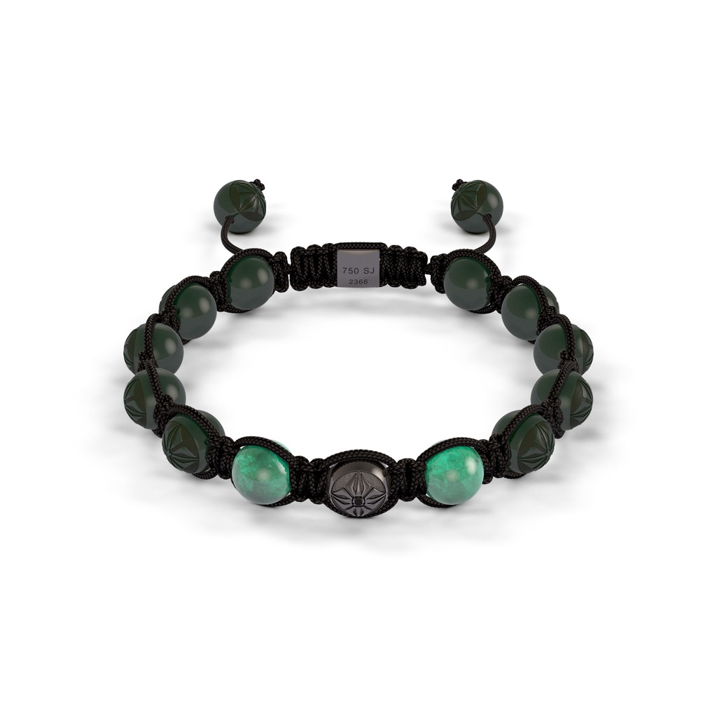Shamballa Jewels Black Gold Diamond & Emerald 8mm Braided Bead Bracelet