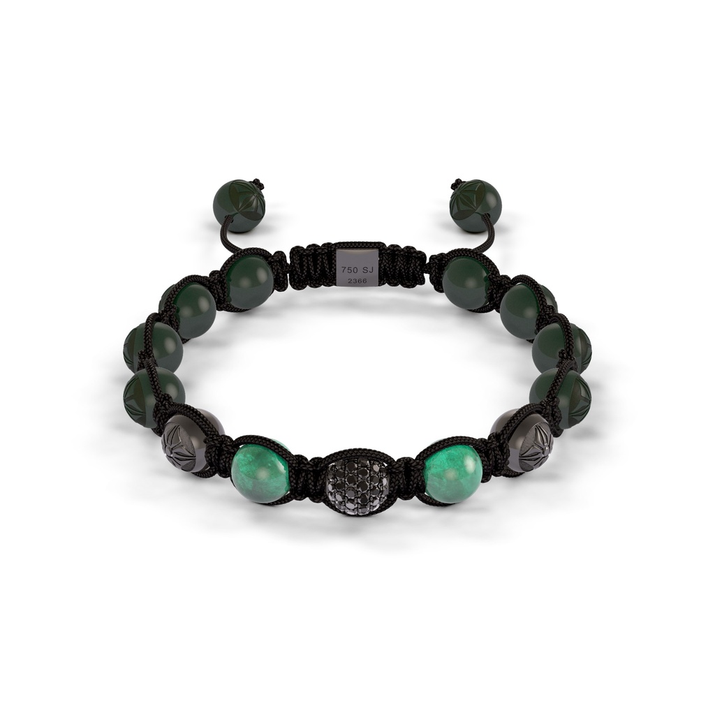 Shamballa Jewels Black Gold Diamond & Emerald 8mm Braided Bead Bracelet