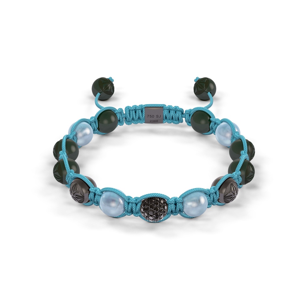 Shamballa Jewels Black Gold Diamond & Aquamarine 8mm Braided Bead Bracelet