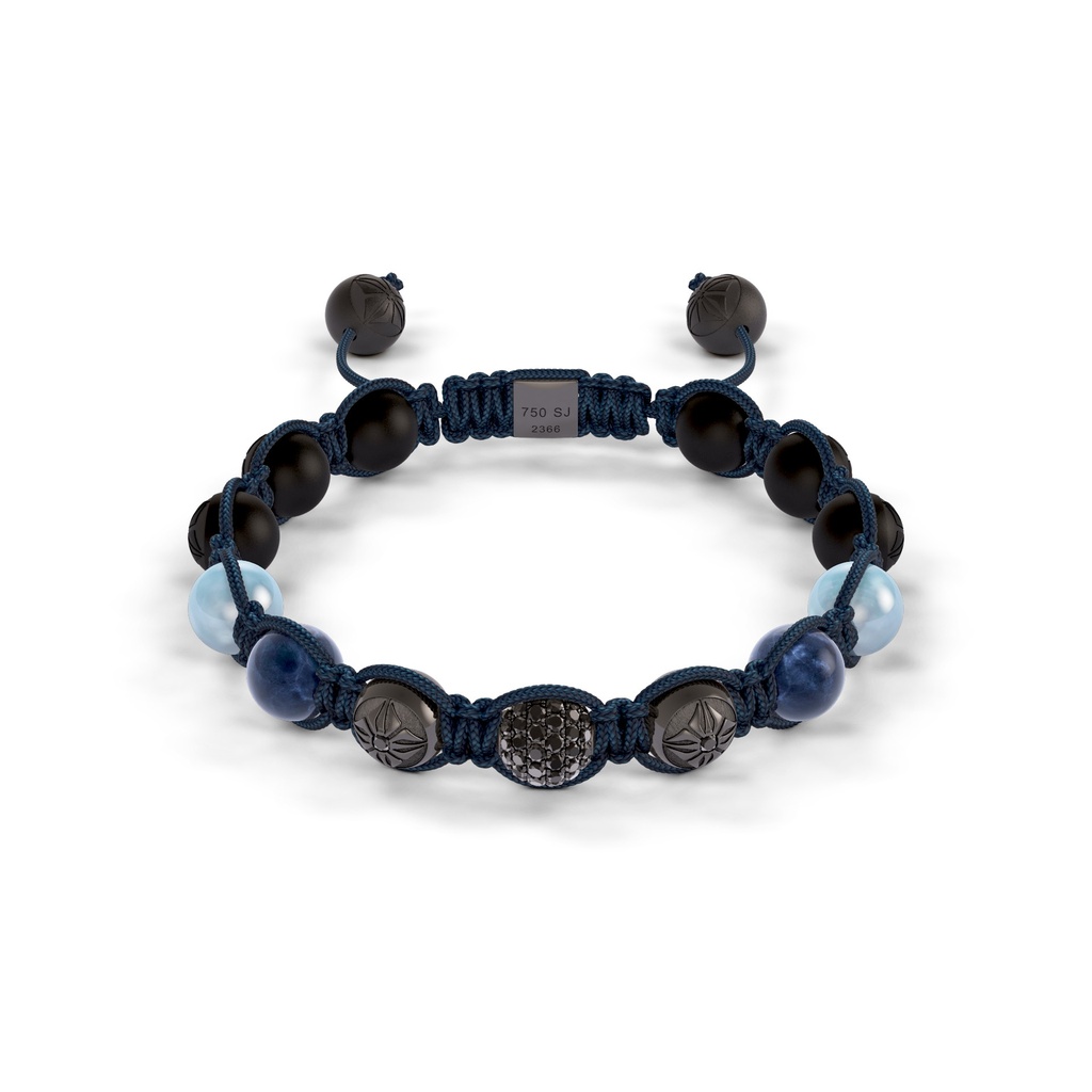 Shamballa Jewels Black Gold Diamond Sapphire & Aquamarine 8mm Braided Bead Bracelet