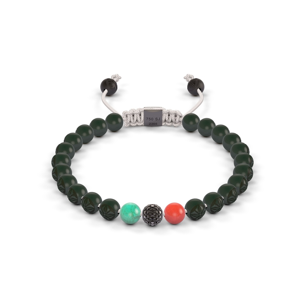 Shamballa Jewels Black Gold Diamond Emerald & Carnelian 6mm Non-Braided Bead Bracelet