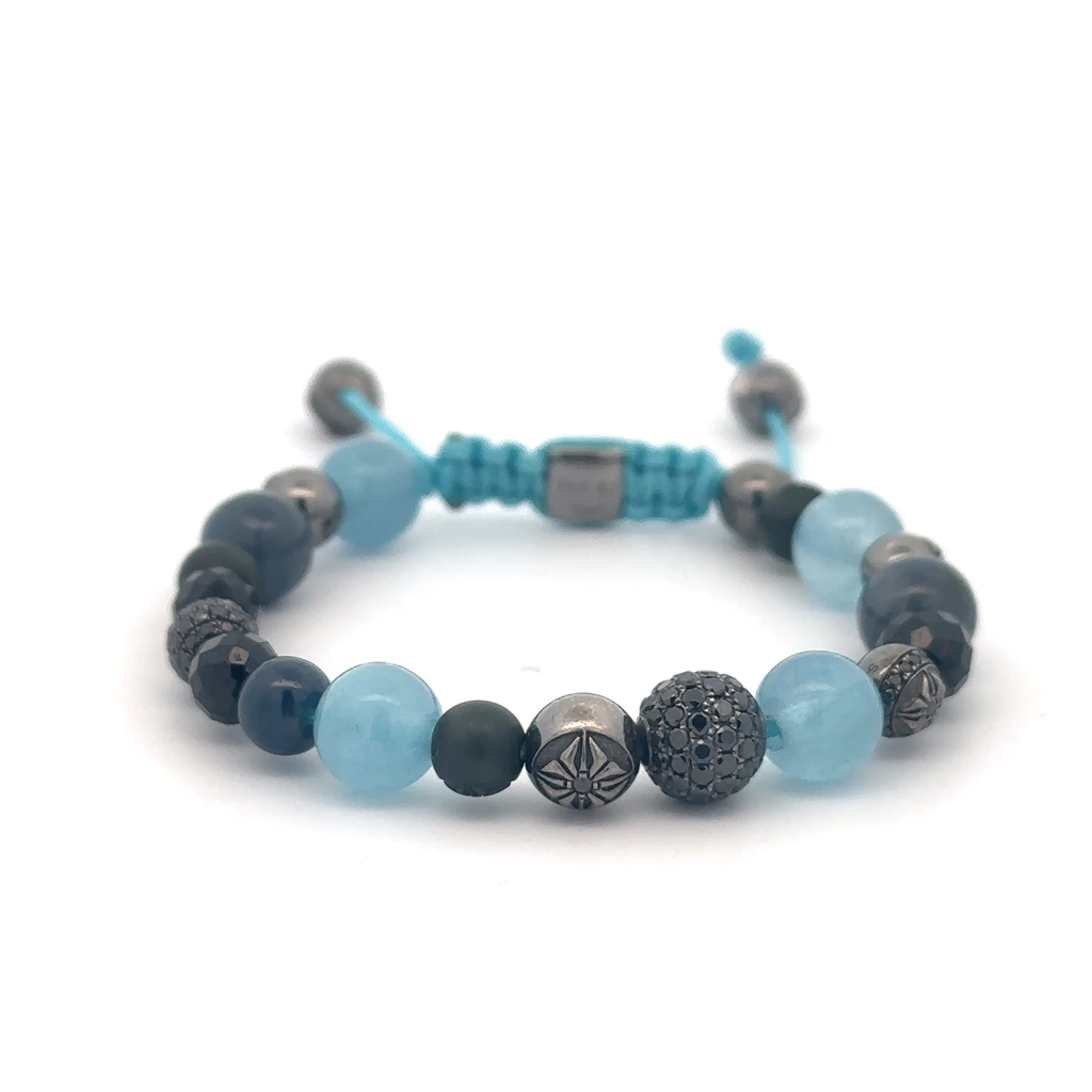Shamballa Jewels - FF EXCLUSIVE 2/5 - Multi Size Black Gold, Black Diamond, Aqua, Amethyst & Ceramic Non-Braided Bracelet