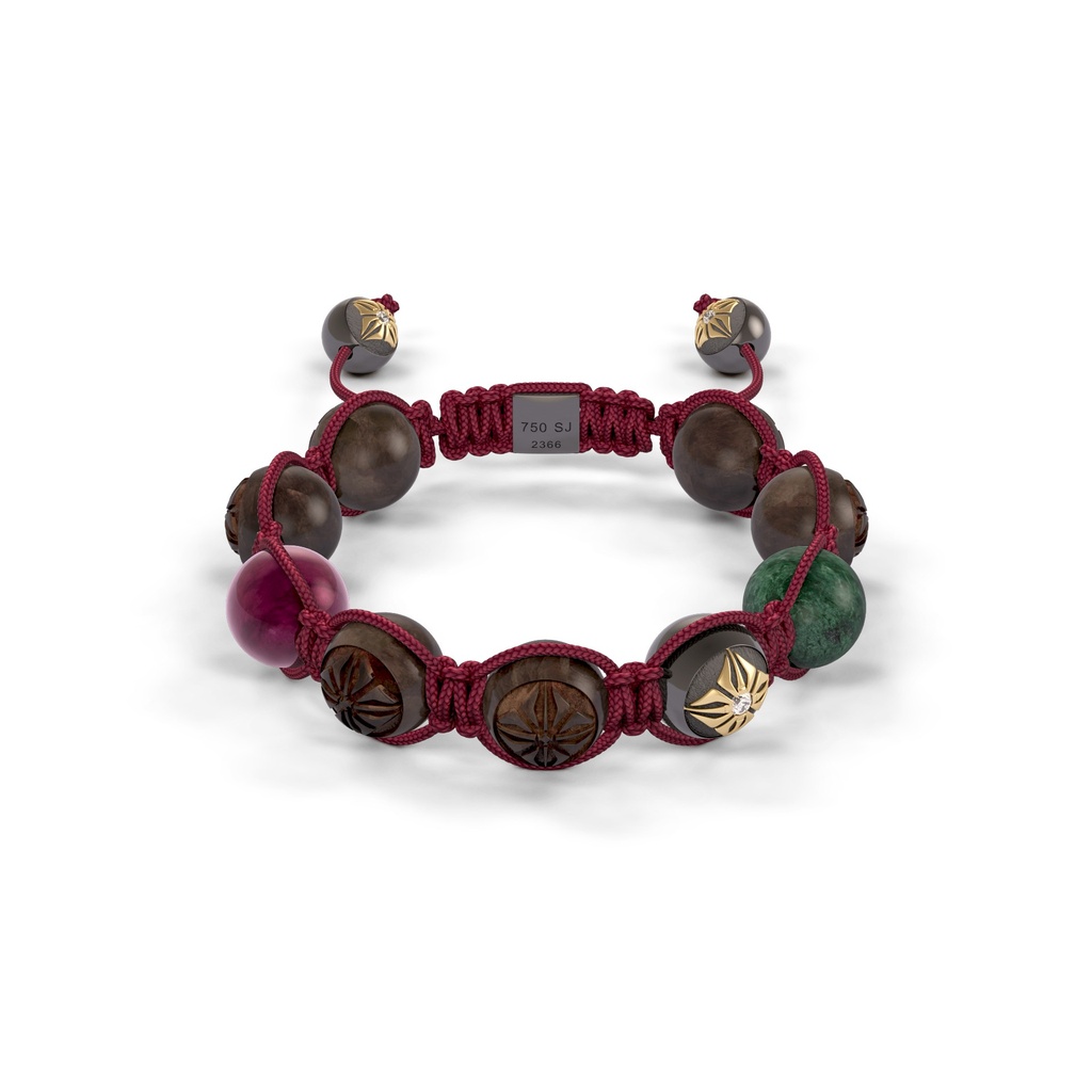 Shamballa Jewels - Black Gold, Ruby, Marble & Ebony 10mm Braided Bracelet