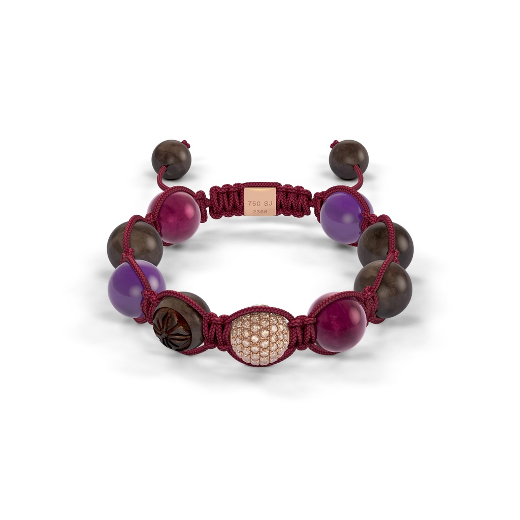 Shamballa Jewels Yellow Black & Wood Diamond Ruby & Amethyst 10mm Braided Bead Bracelet