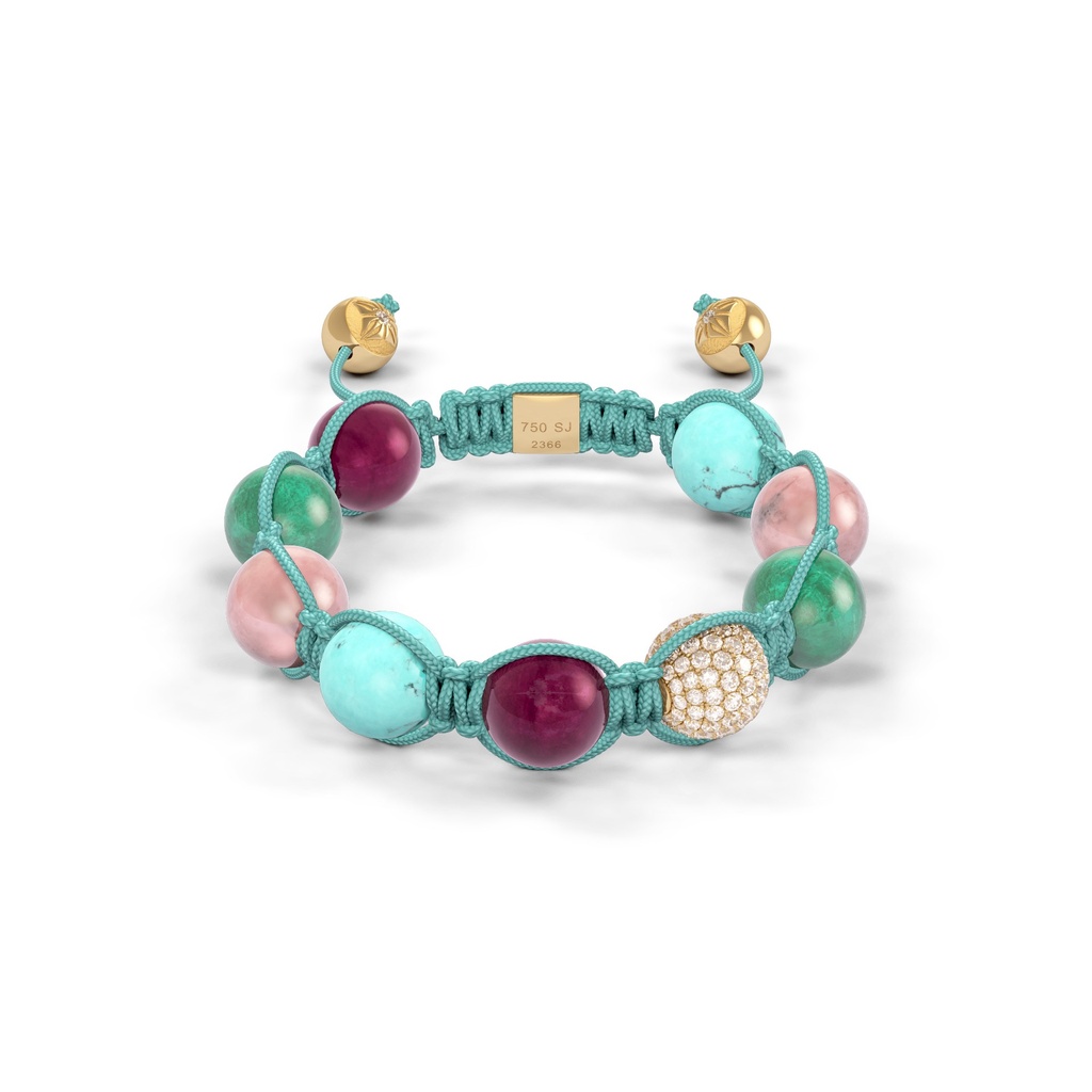 Shamballa Jewels Yellow Gold Diamond Sapphire Ruby Emerald & Turquoise 10mm Braided Bead Bracelet
