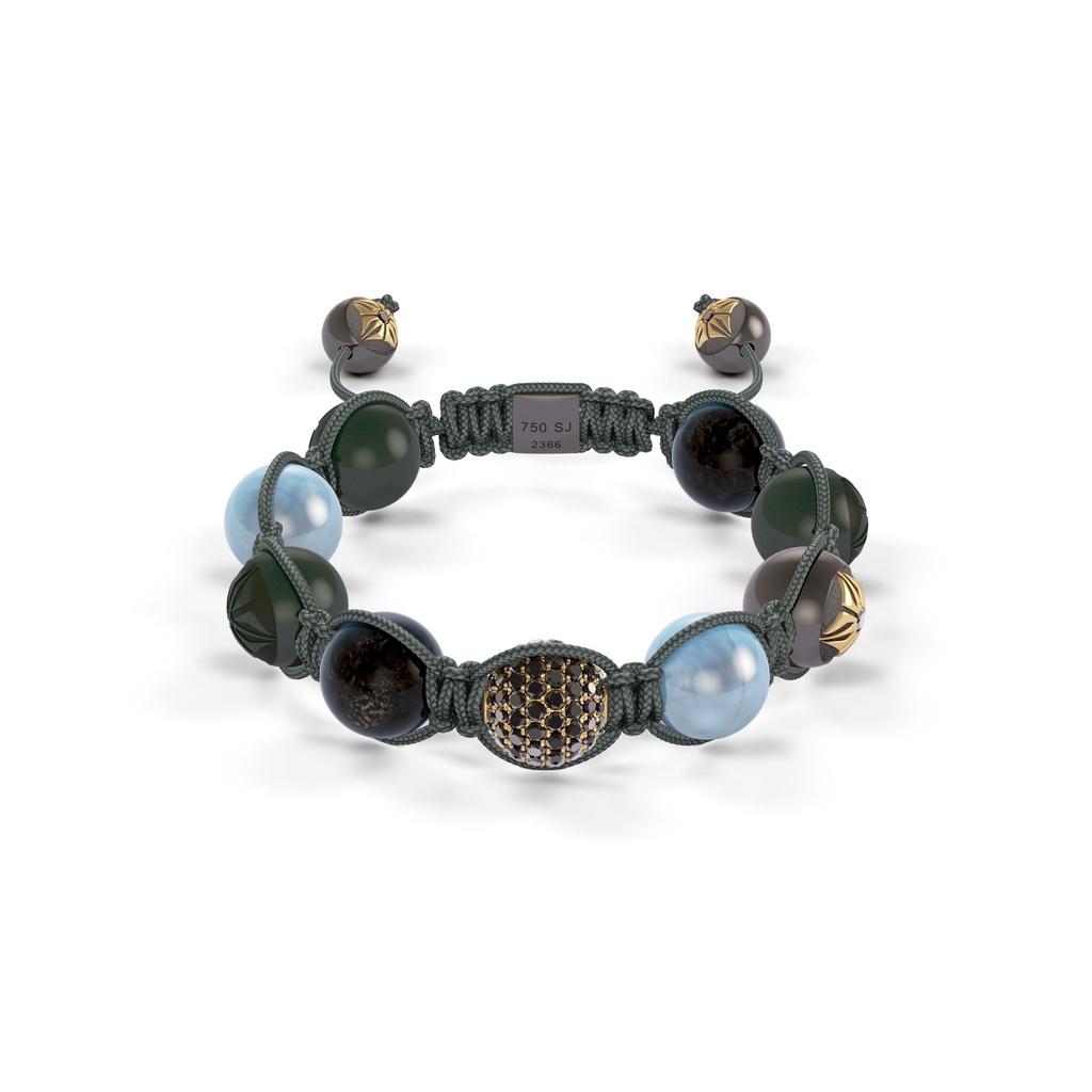 Shamballa Jewels Yellow & Black Gold Diamond Jade & Aquamarine 10mm Braided Bead Bracelet