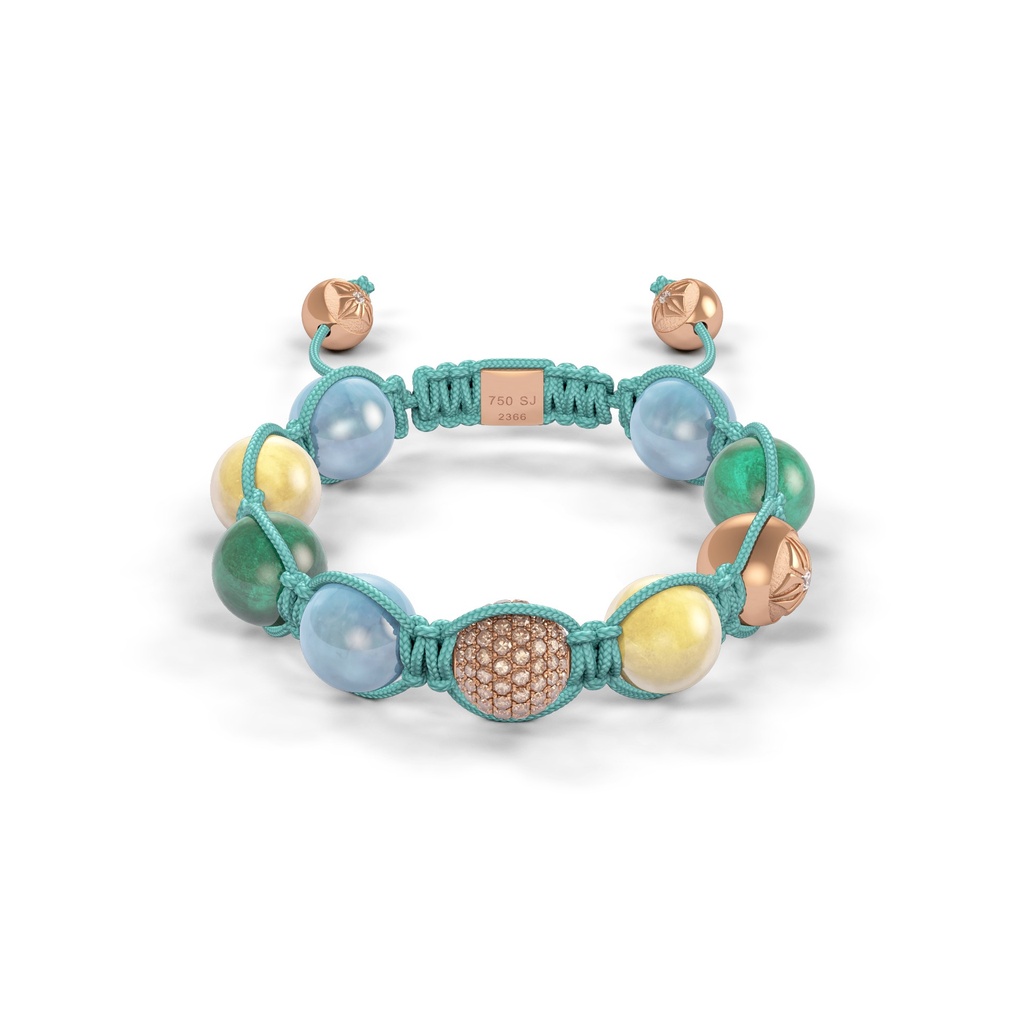 Shamballa Jewels Rose Gold Diamond Sapphire Emerald & Aquamarine 10mm Braided Bead Bracelet