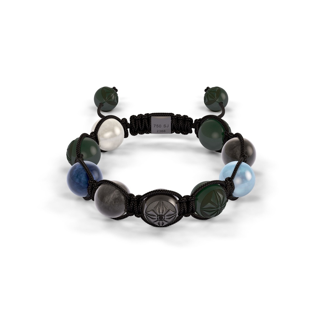 Shamballa Jewels Black Gold Diamond Sapphire & Aquamarine 10mm Braided Bead Bracelet