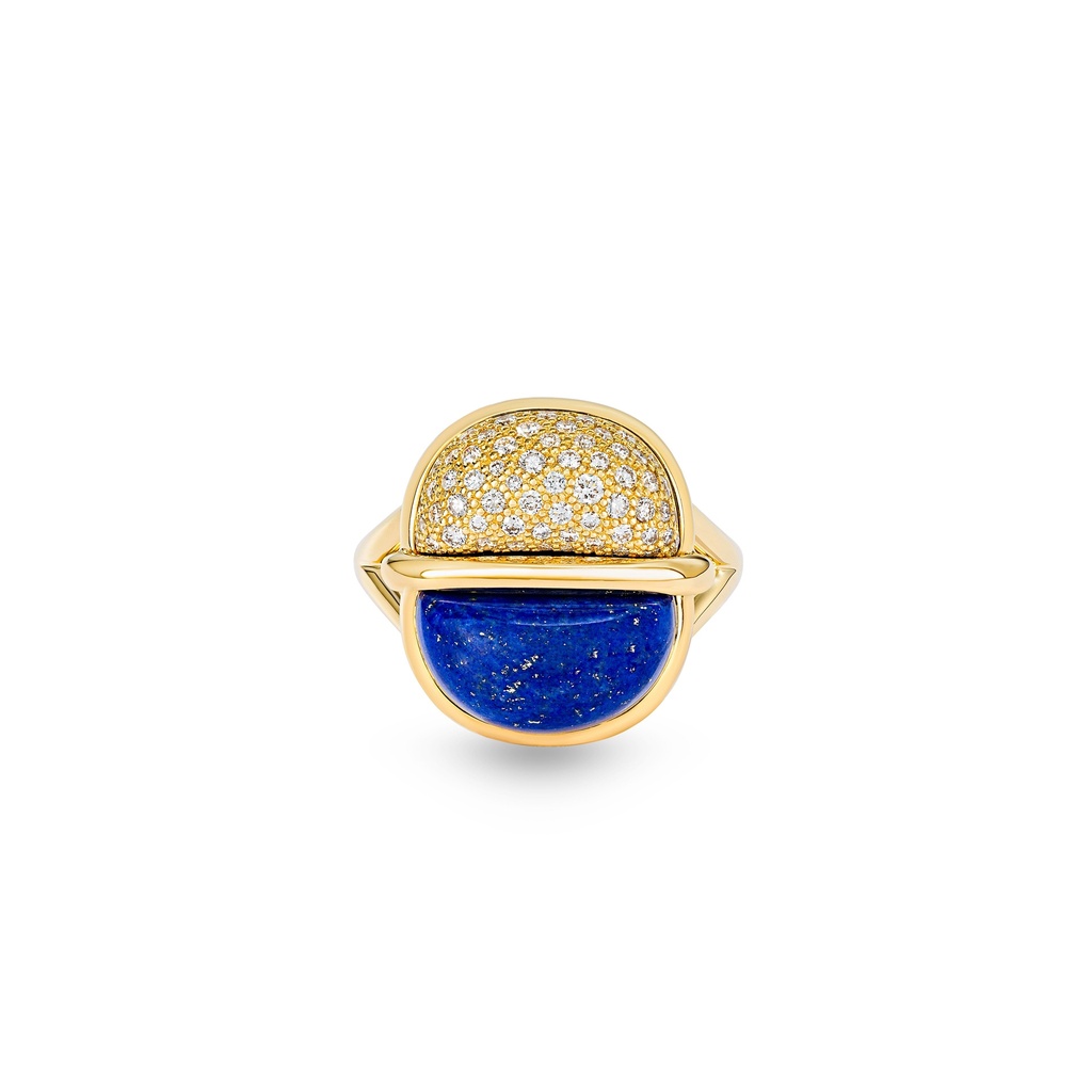 Amrita Small Round Ring In Lapis Lazuli And Diamonds