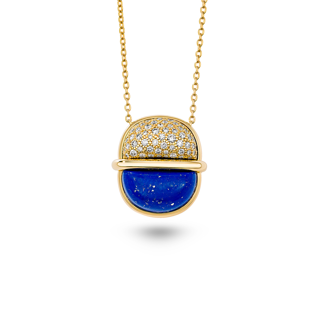 Amrita Small Round Necklace In Lapis Lazuli With Diamonds