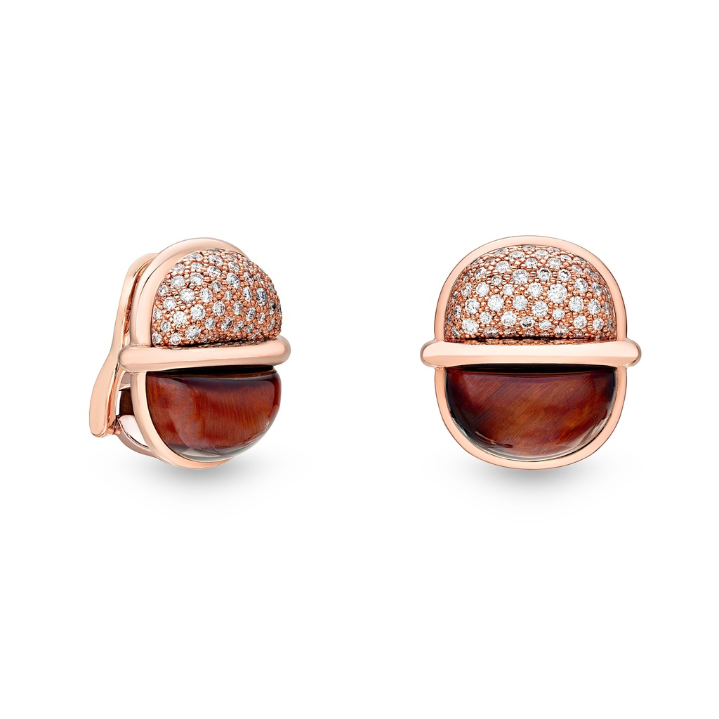 Amrita Small Round Earrings In Red Tiger'S Eye And Diamonds