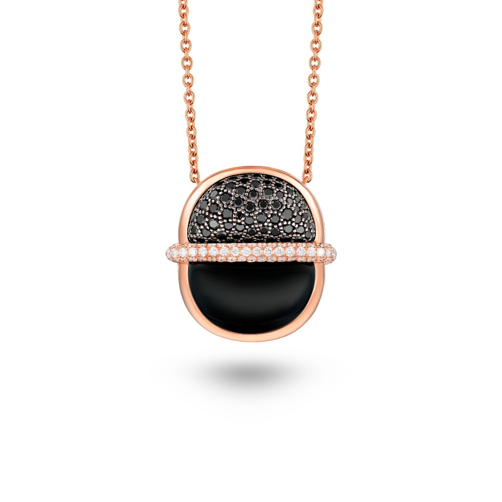 Amrita Round Necklace In Black Onyx And Diamonds