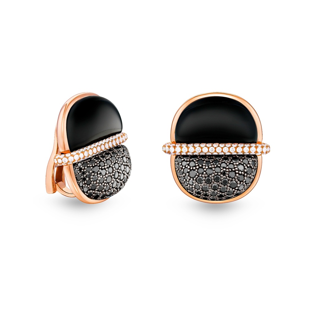 Amrita Round Earrings In Black Onyx And Diamonds