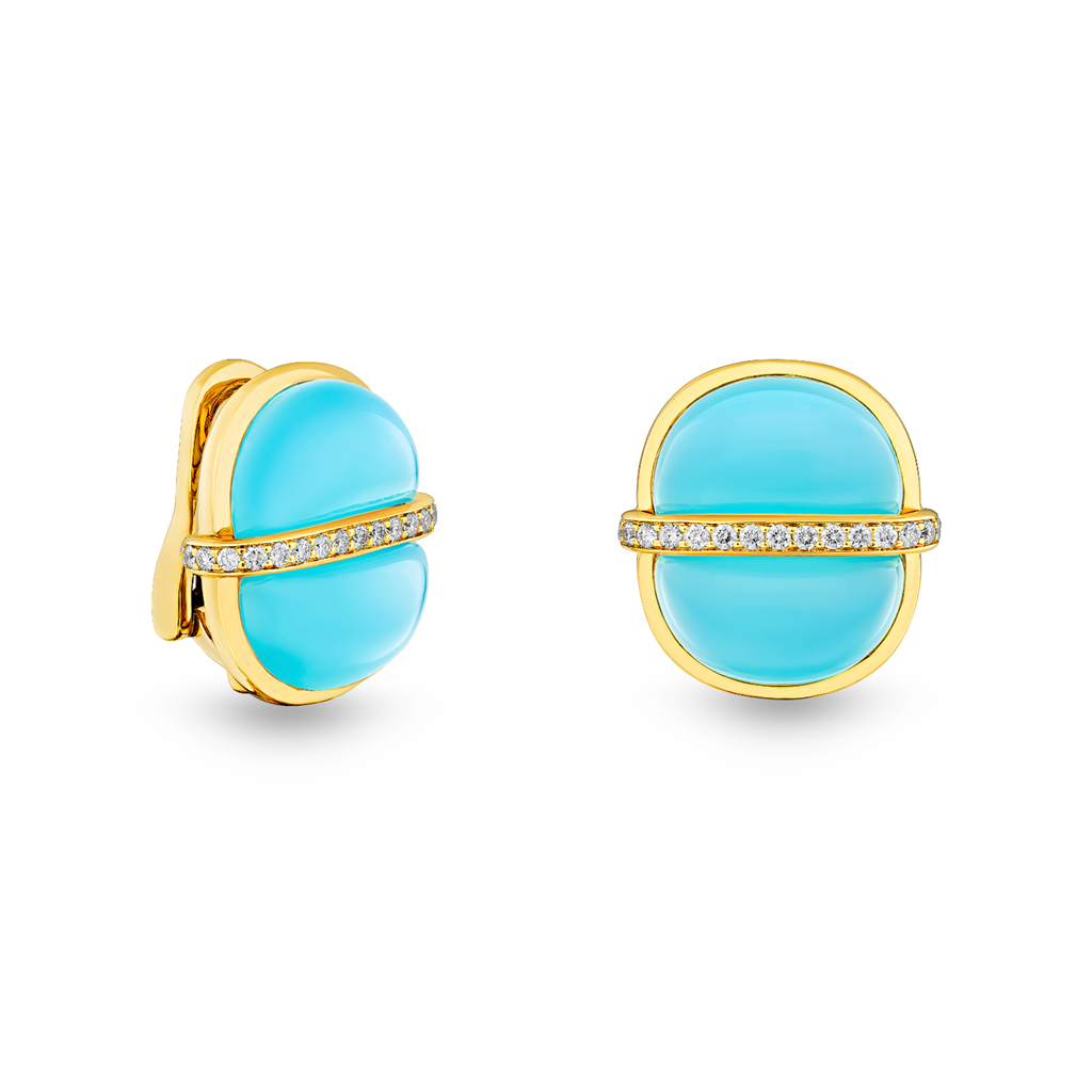 Amrita Small Round Earrings In Sea Blue Chalcedony