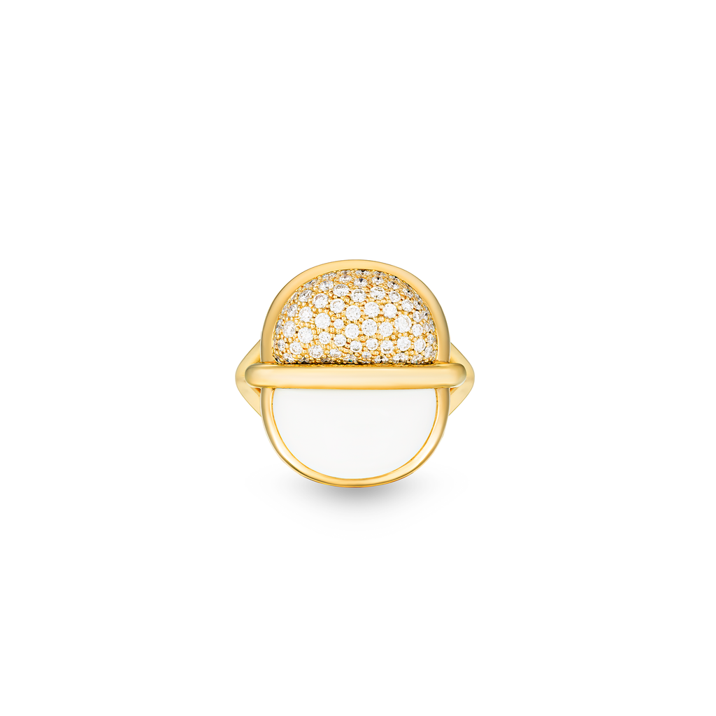 Amrita Small Round Ring In White Ceramic And Diamonds