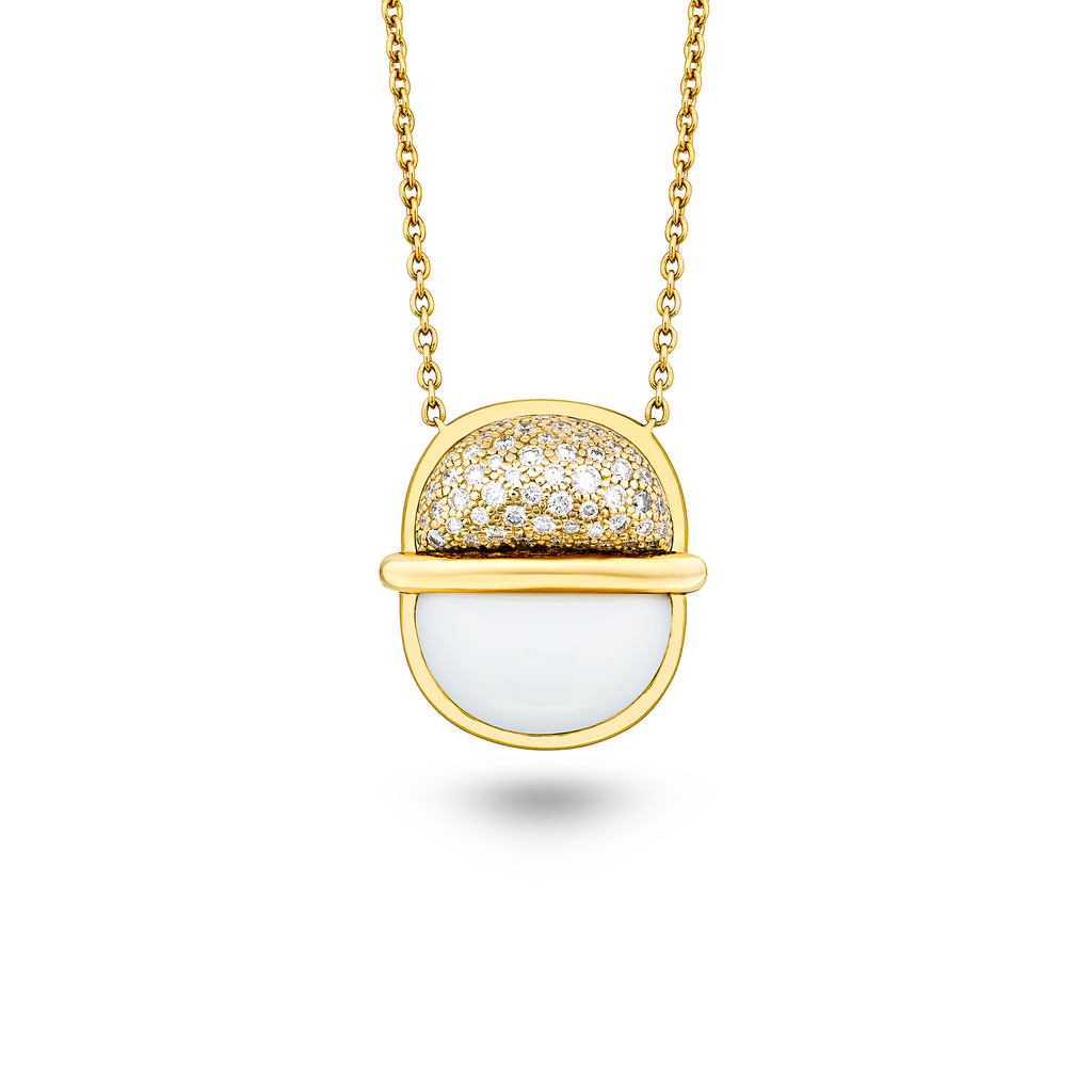 Amrita Small Round Necklace In White Ceramic With Diamonds