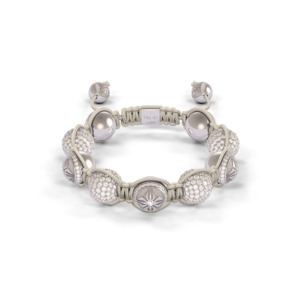 Shamballa Jewels White Gold Diamond 10mm Braided Bead Bracelet