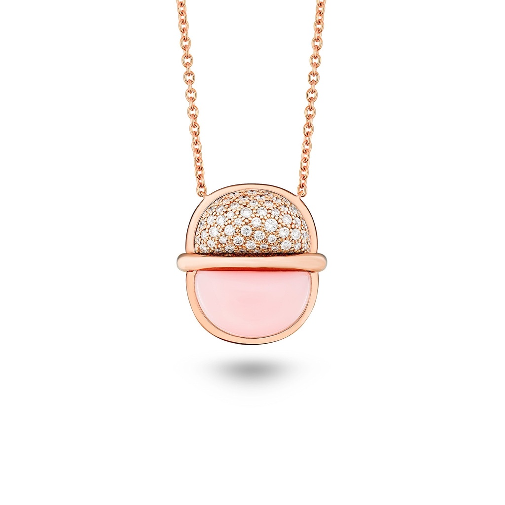 Amrita Small Round Necklace In Pink Opal With Diamonds