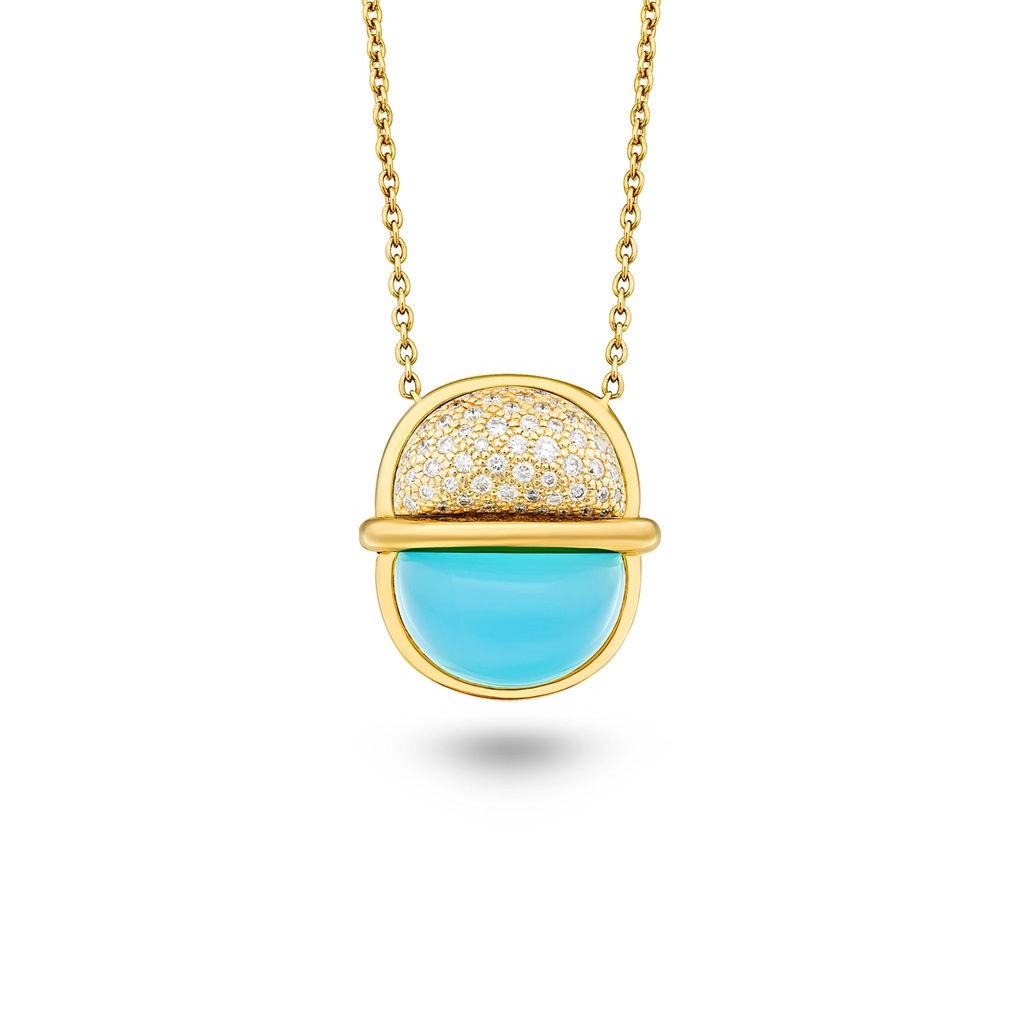 Amrita Small Round Necklace In Sea Blue Chalcedony And Diamonds