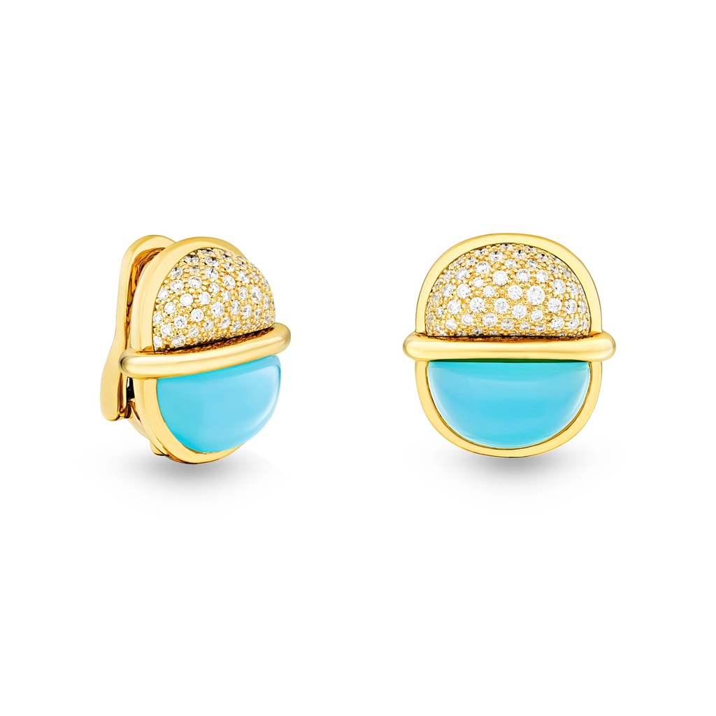 Amrita Small Round Earrings In Sea Blue Chalcedony And Diamonds