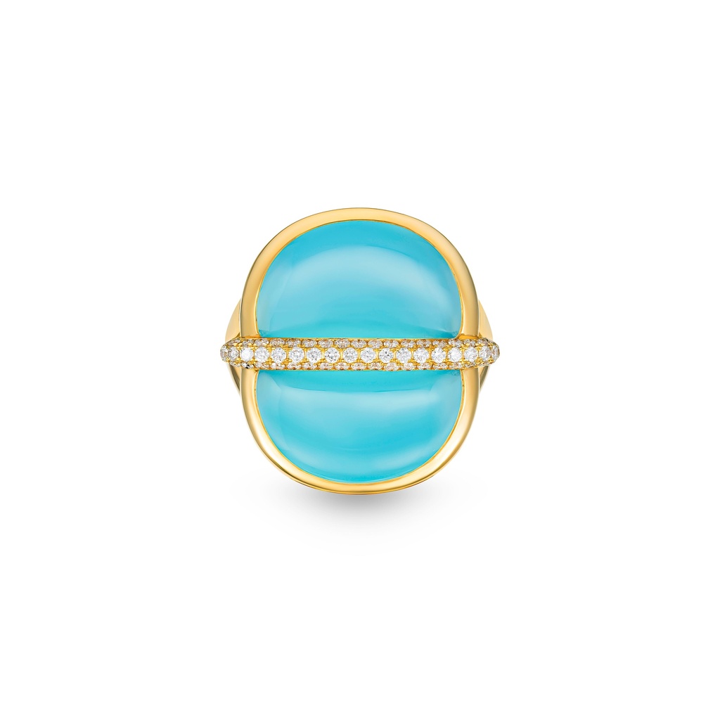 Amrita Round Ring In Sea Blue Chalcedony