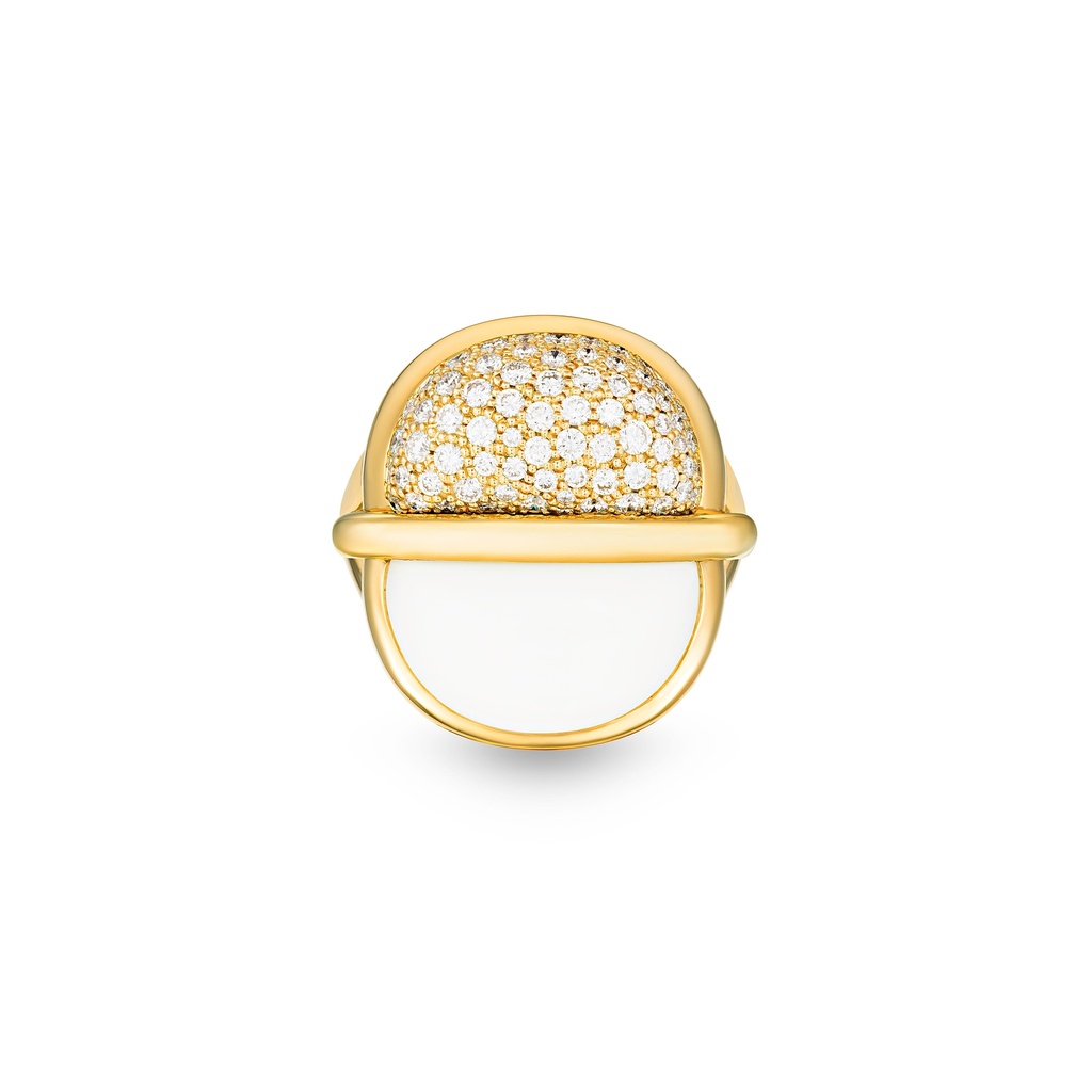 Amrita Round Ring In White Ceramic And Diamonds