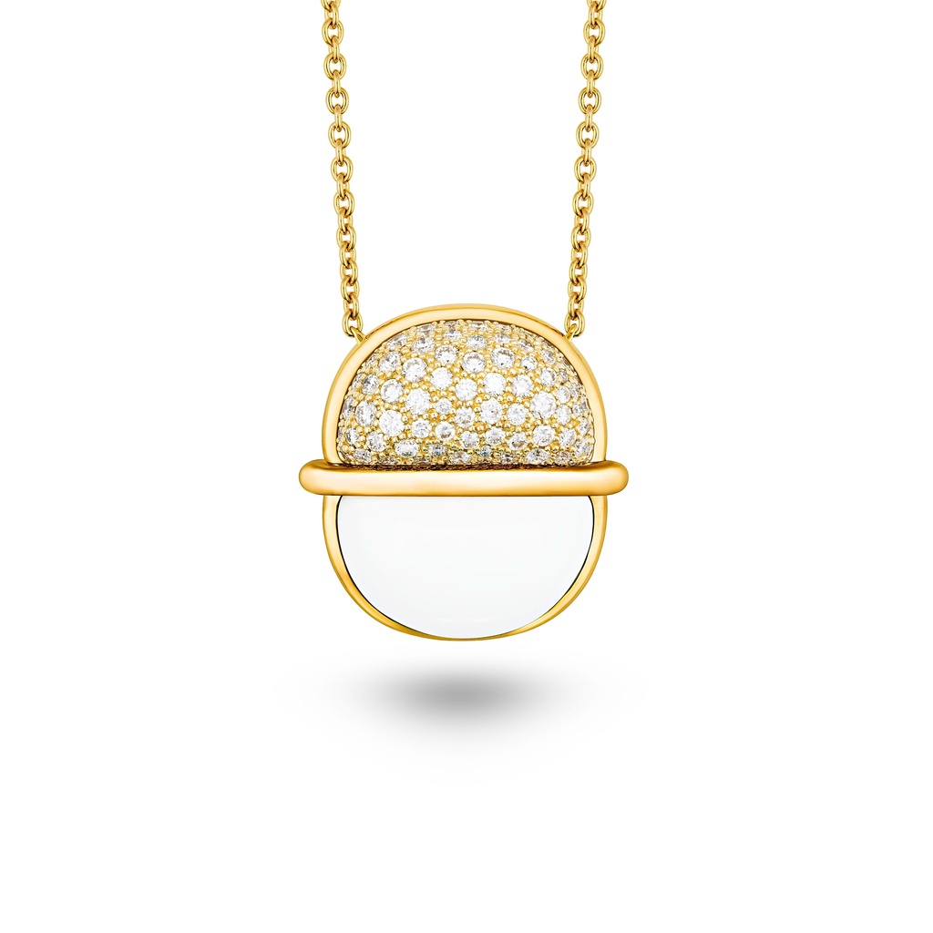 Amrita Round Necklace In White Ceramic And Diamonds