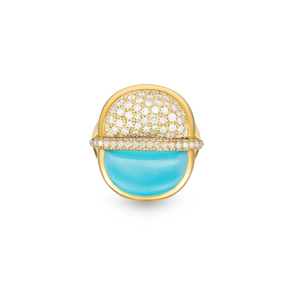 Amrita Round Ring In Sea Blue Chalcedony And Diamonds