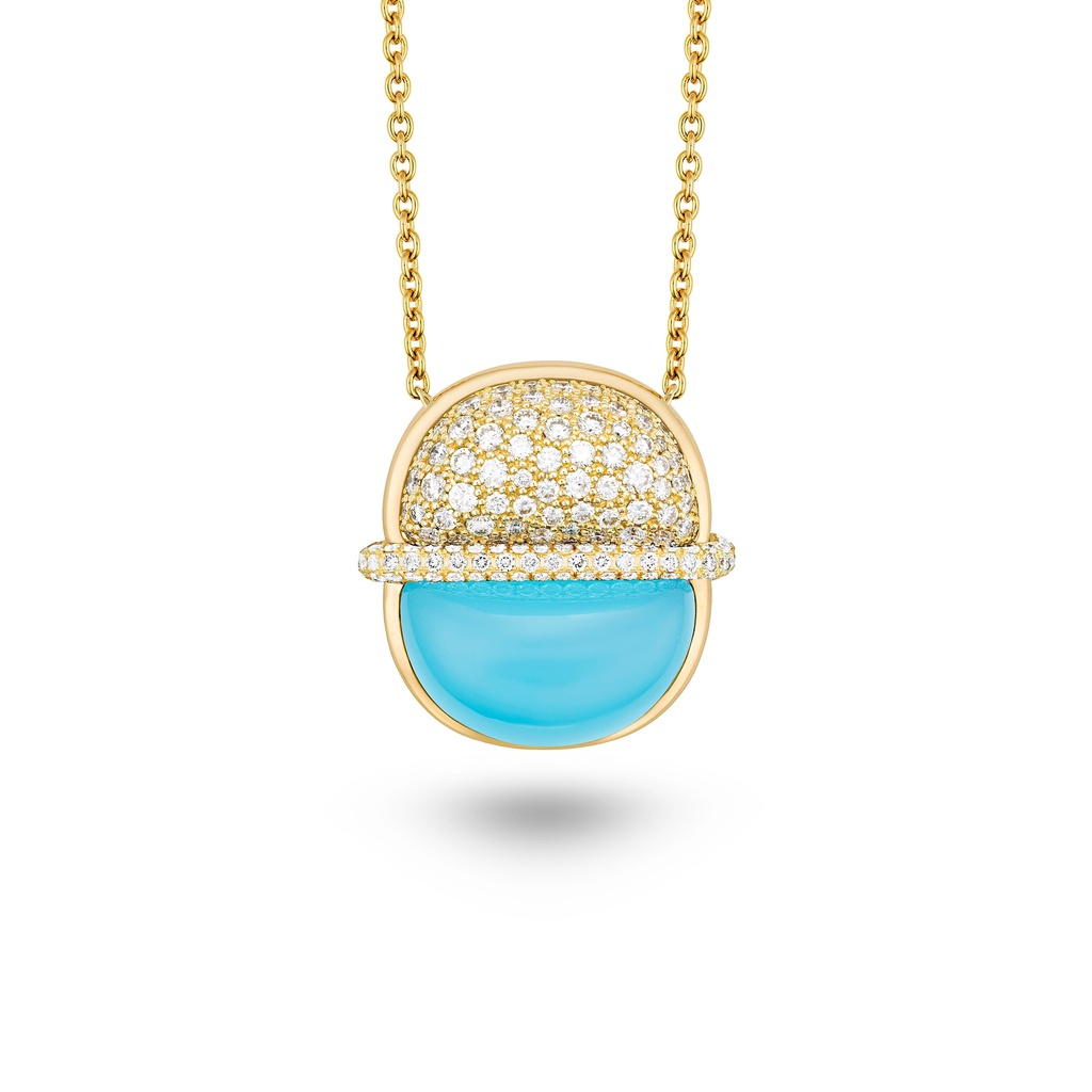 Amrita Round Necklace In Sea Blue Chalcedony And Diamonds