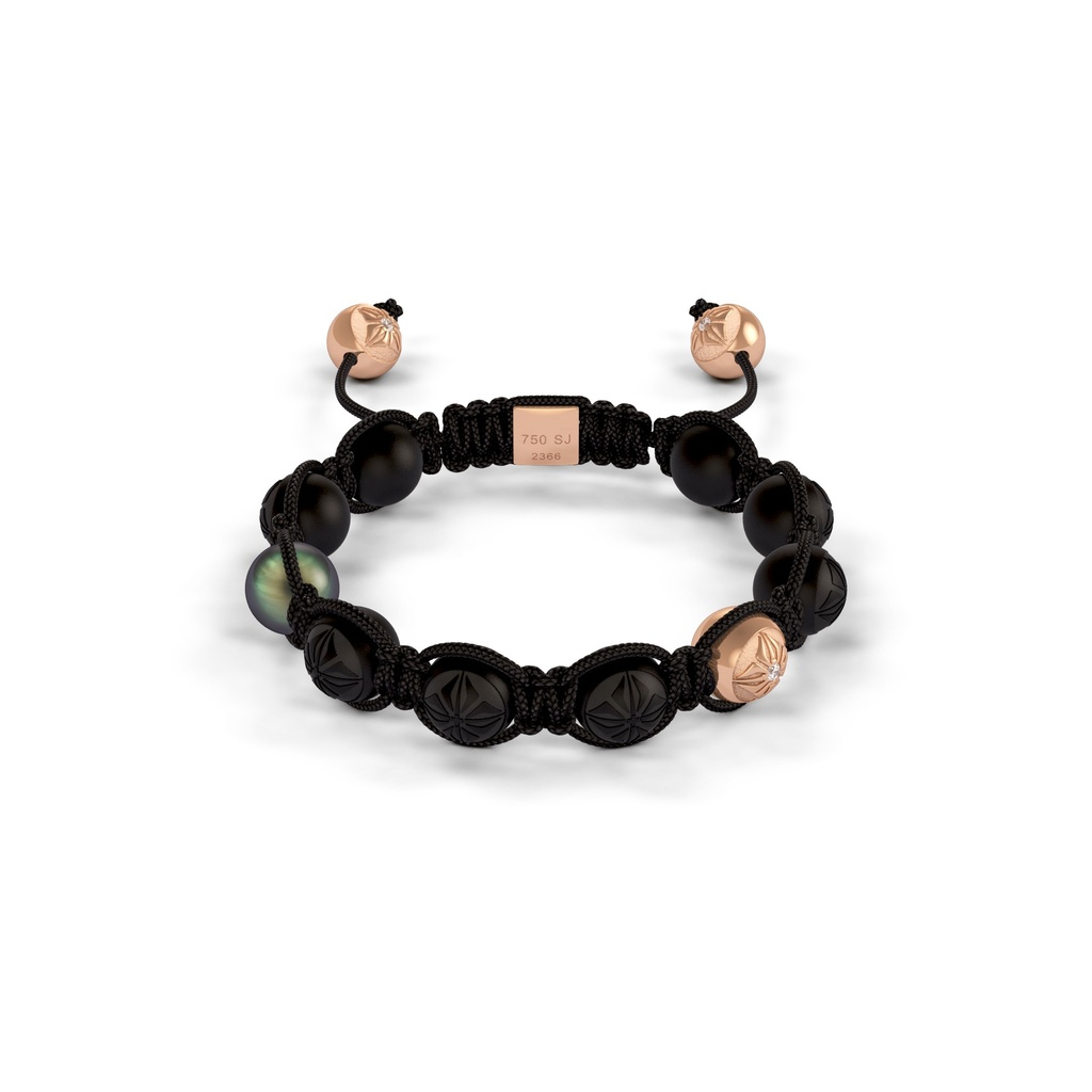 Shamballa Jewels Rose Gold Diamond & Pearl 8mm Braided Bead Bracelet