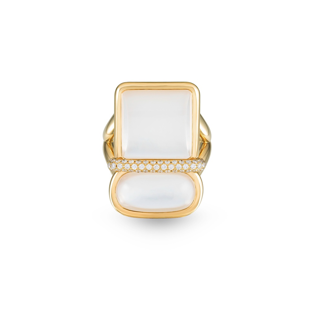 Amrita Square Duplet Ring In White Mother Of Pearl