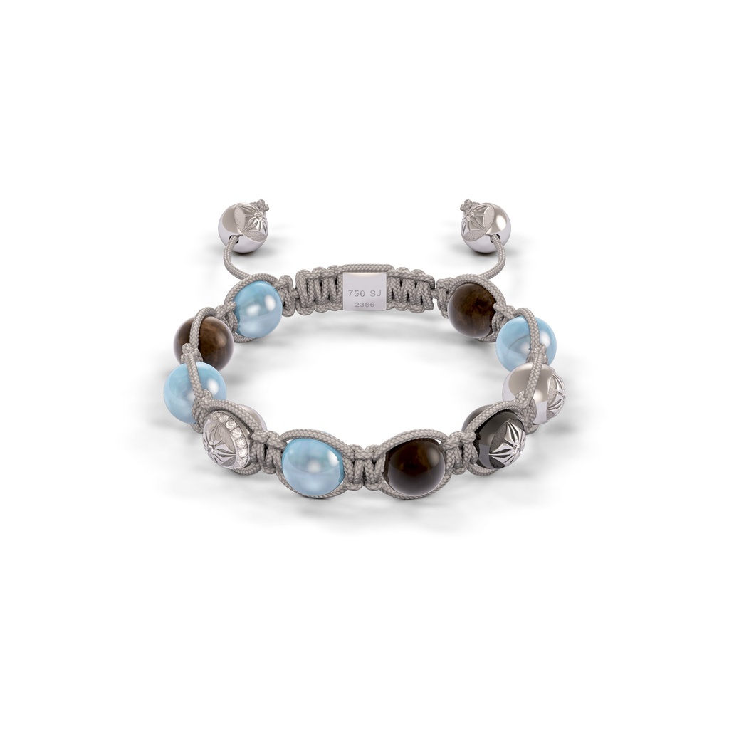 Shamballa Jewels White & Black Gold Diamond Sapphire & Aquamarine 8mm Braided Bead Bracelet