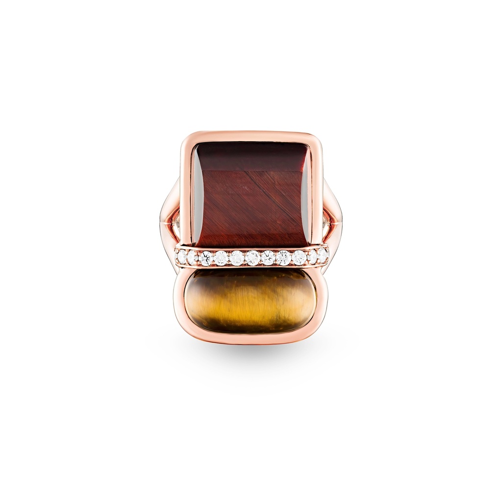 Amrita Square Ring In Bull'S And Tiger'S Eyes