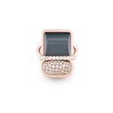Amrita Square Duplet Ring In Hematite, Milky Quartz And Diamonds