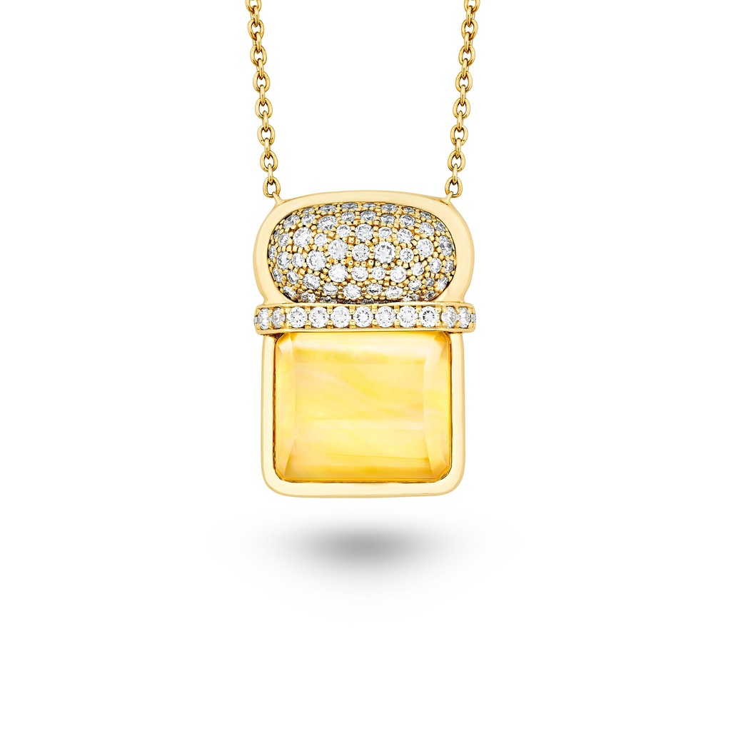 Amrita Square Duplet Necklace In Yellow Mother Of Pearl, Citrine, And Diamonds