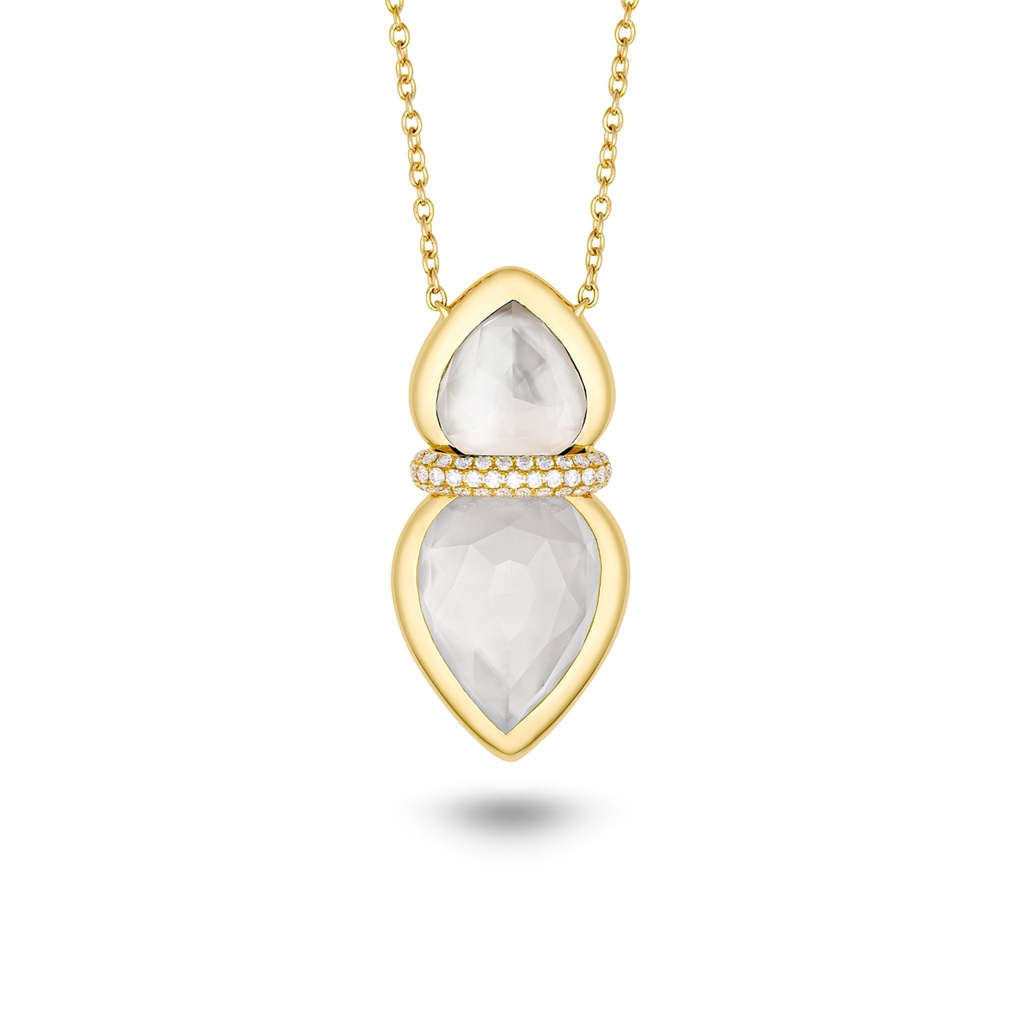 Amrita Lotus Duplet Necklace In Mother Of Pearl And White Quartz