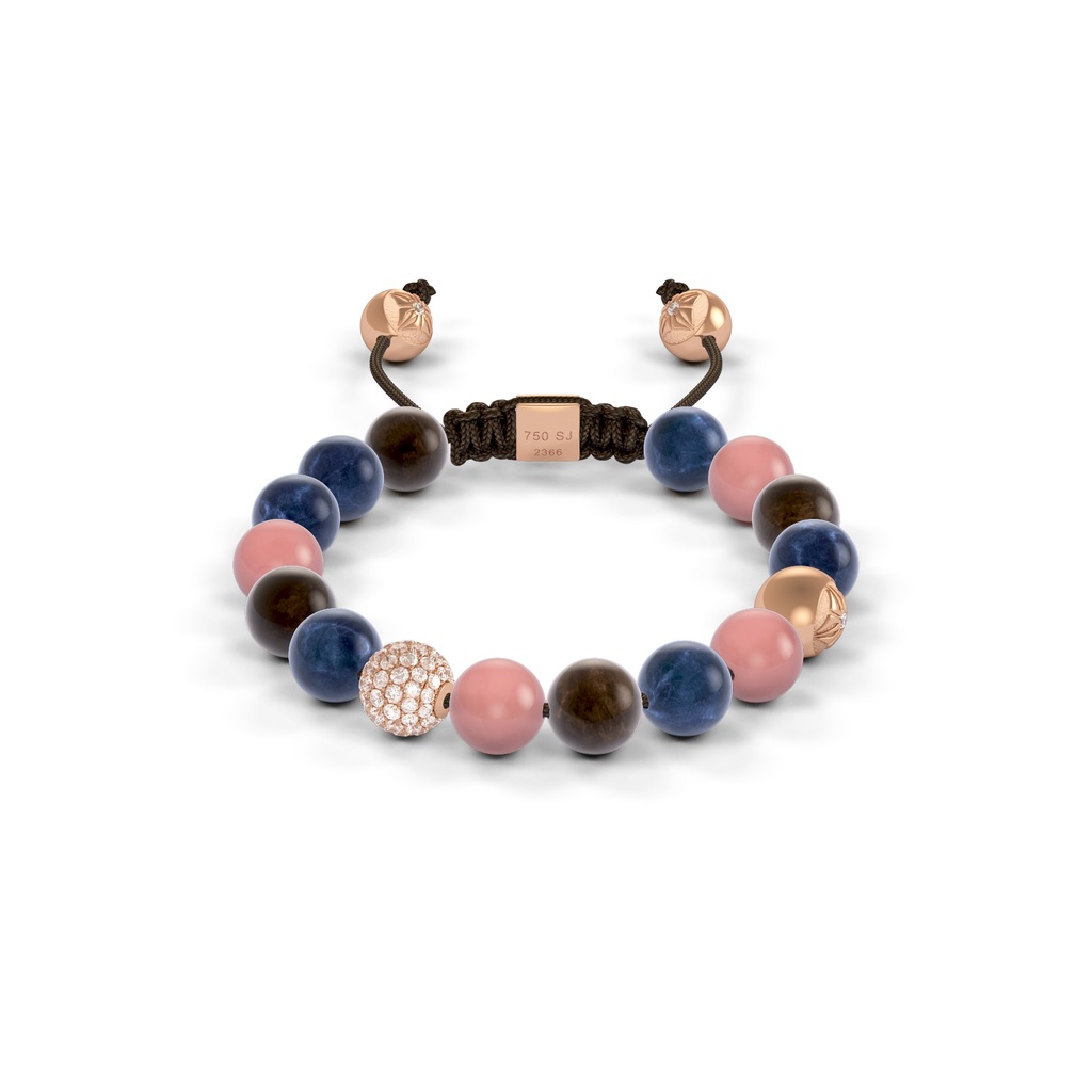 Shamballa Jewels Rose Gold Diamond Sapphire Amethyst & Guava 8mm Non-Braided Bead Bracelet