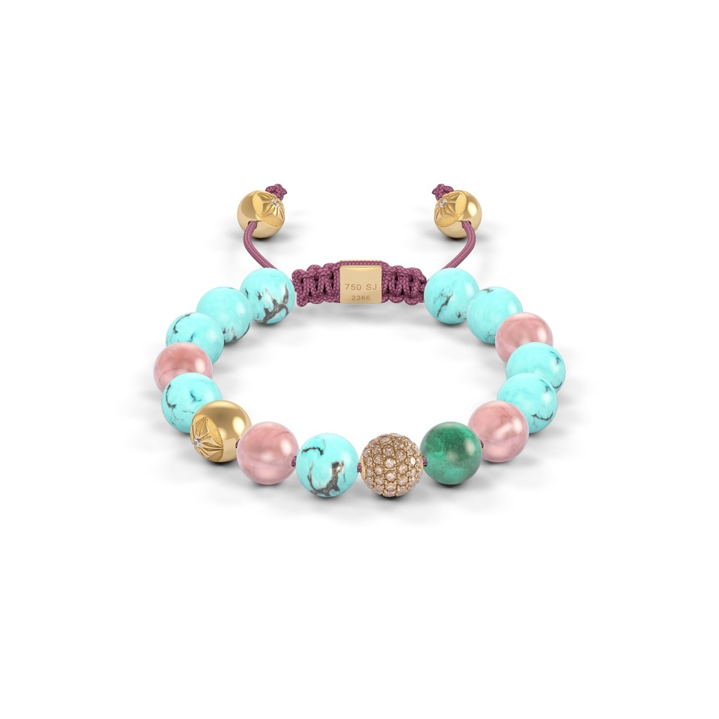 Shamballa Jewels Yellow Gold Diamond Sapphire Emerald & Turquoise 8mm Non-Braided Bead Bracelet
