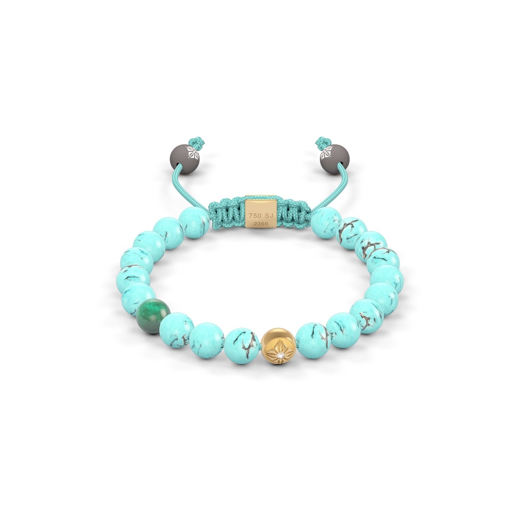 Shamballa Jewels Yellow Gold Diamond Emerald & Turquoise 6mm Non-Braided Bead Bracelet