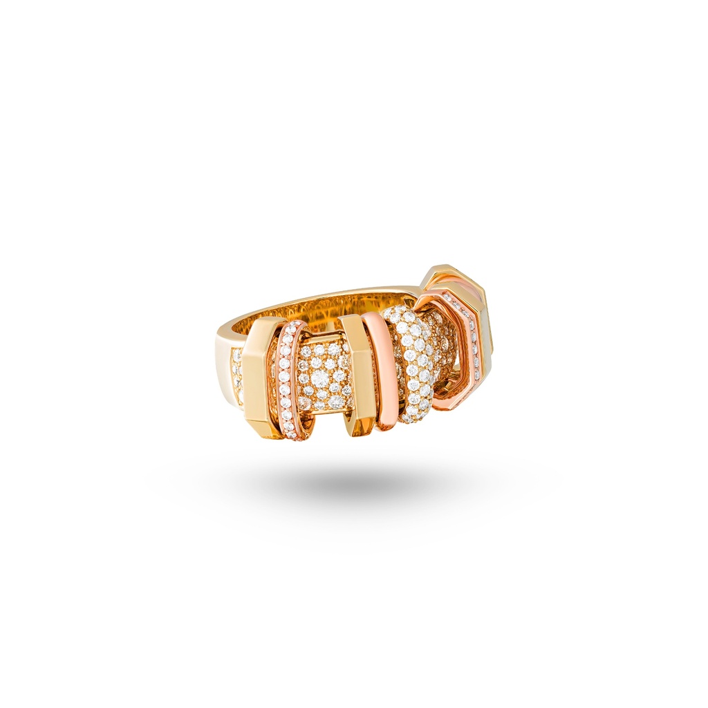 Small Akasha Ring With Pave On Band And Half Diamond Links