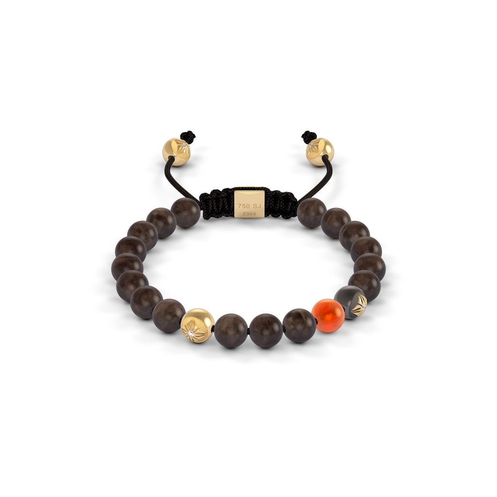 Shamballa Jewels Yellow & Black Gold Diamond & Carnelian 6mm Non-Braided Bead Bracelet