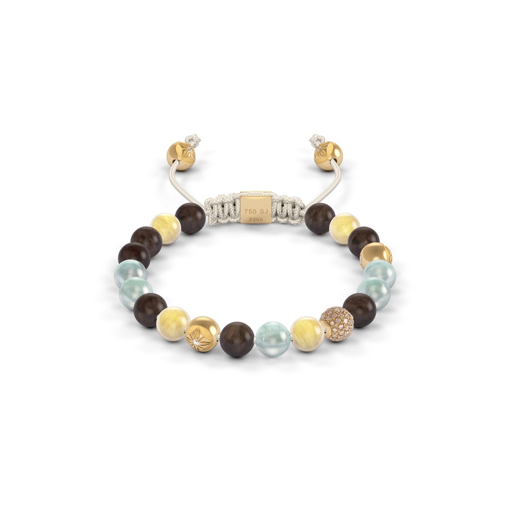 Shamballa Jewels Yellow & Wood Diamond & Sapphire 6mm Non-Braided Bead Bracelet