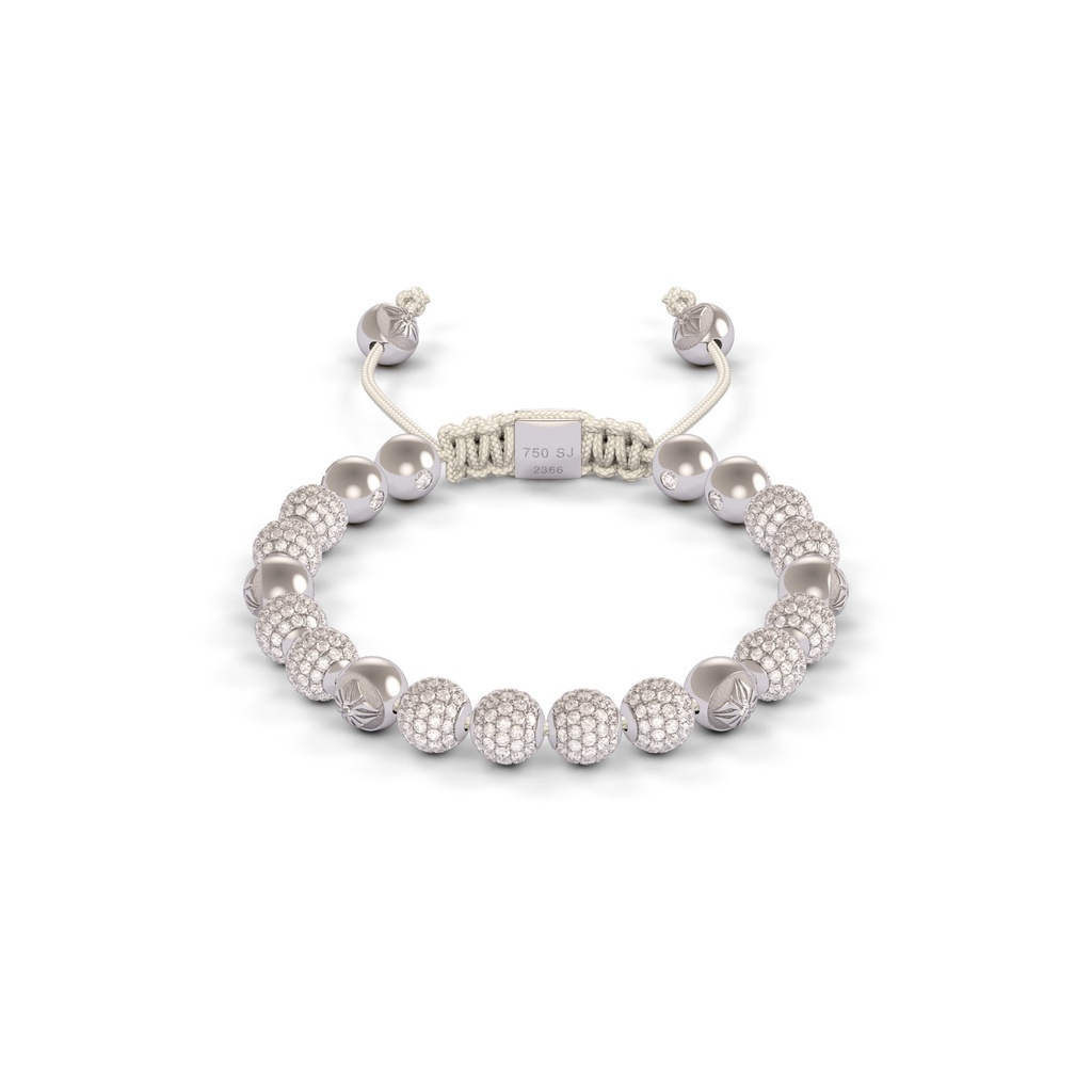 Shamballa Jewels White Gold Diamond 6mm Non-Braided Bead Bracelet
