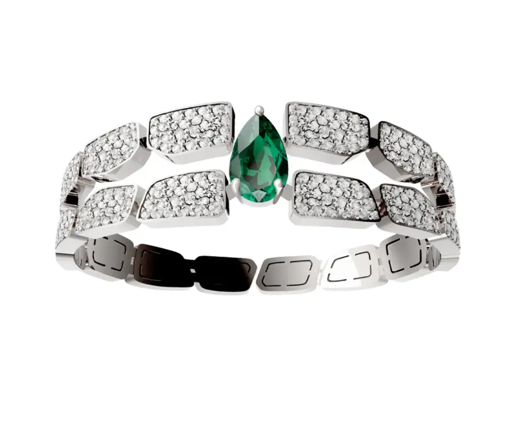 Skin Double Row Full Pavé Diamond Emerald Bracelet