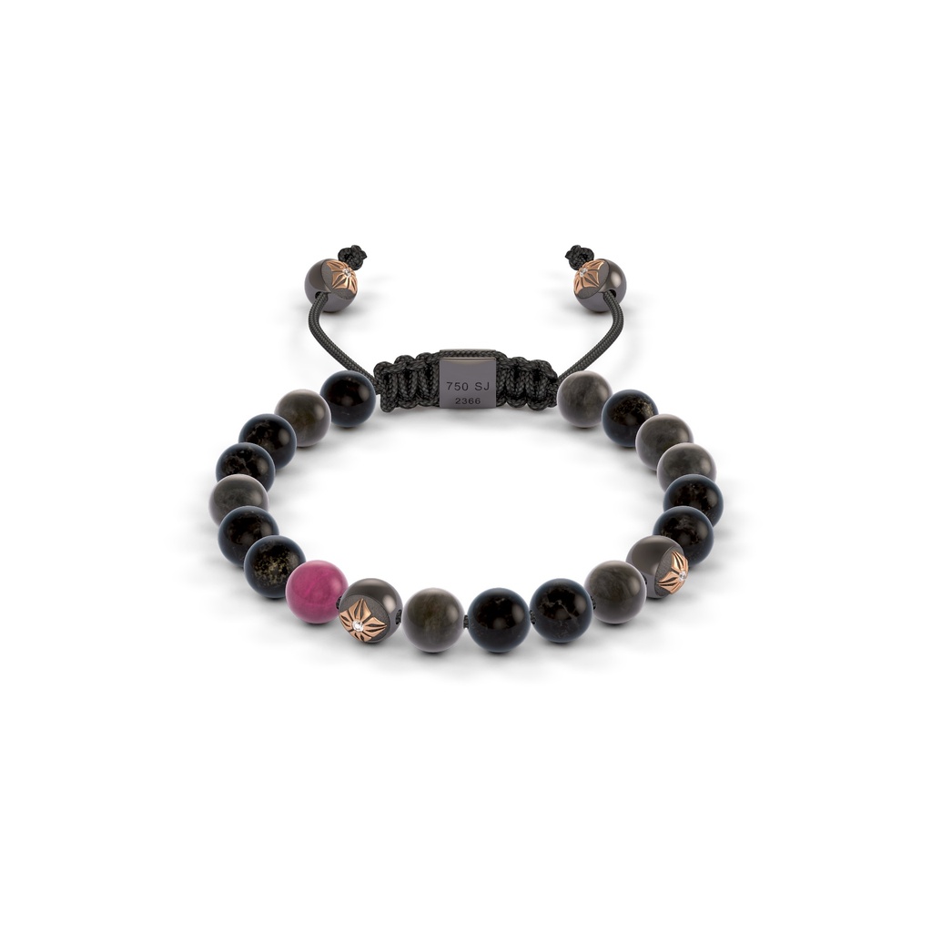 Shamballa Jewels Rose & Black Gold Diamond Sapphire Ruby & Jade 6mm Non-Braided Bead Bracelet