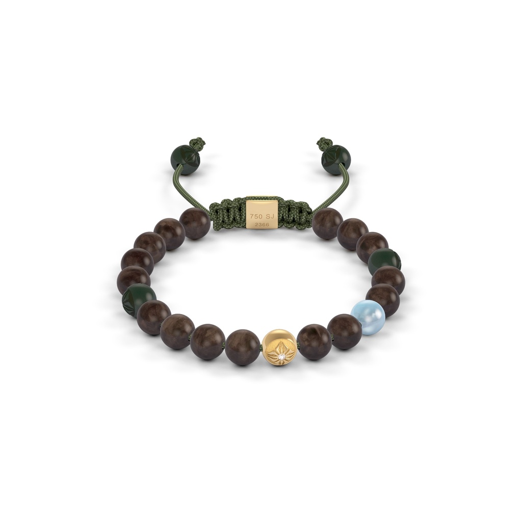 Shamballa Jewels Yellow & Wood Diamond & Aquamarine 6mm Non-Braided Bead Bracelet