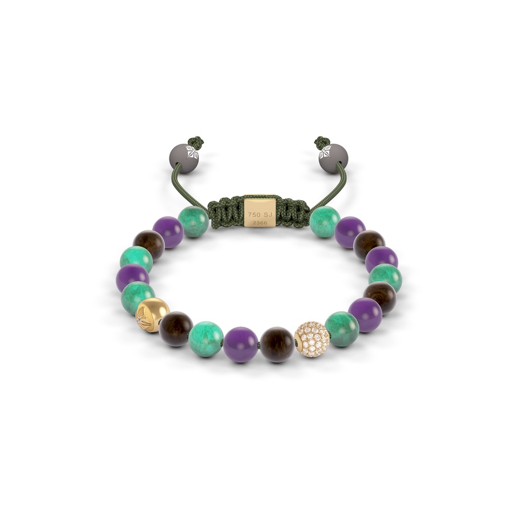 Shamballa Jewels Yellow Gold Diamond Sapphire Emerald & Amethyst 6mm Non-Braided Bead Bracelet